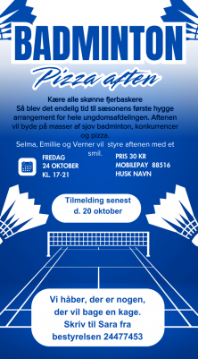 Pizzaaften i Helsinge Badminton Ungdom