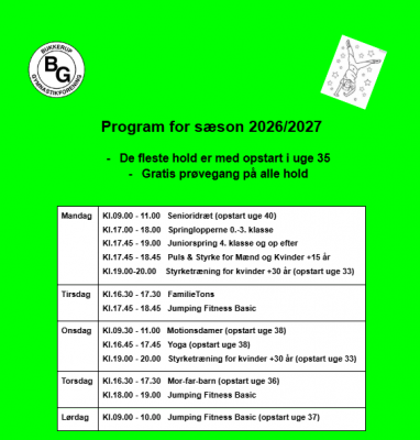 Aktiviteter for sæson 2026/2027