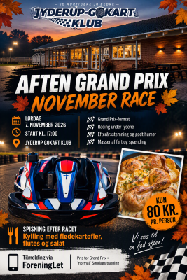 Vær med til et hyggeligt aften grand prix, med mulighed for spisning bagefter.